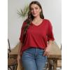 imageHOTOUCH Women Oversized T Shirts V Neck Short Sleeve Tees Casual Loose Tunic Summer Tops with PocketRed
