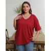 imageHOTOUCH Women Oversized T Shirts V Neck Short Sleeve Tees Casual Loose Tunic Summer Tops with PocketRed