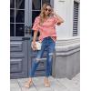 imageHOTOUCH Women Oversized T Shirts V Neck Short Sleeve Tees Casual Loose Tunic Summer Tops with PocketRed and White