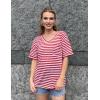 imageHOTOUCH Women Oversized T Shirts V Neck Short Sleeve Tees Casual Loose Tunic Summer Tops with PocketRed and White