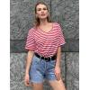 imageHOTOUCH Women Oversized T Shirts V Neck Short Sleeve Tees Casual Loose Tunic Summer Tops with PocketRed and White