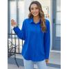 imageHOTOUCH Womens Button Down Shirts Long Sleeve Dress Shirts Casual V Neck Collared Tops Work Office Blouse with PocketBlue