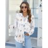 imageHOTOUCH Womens Button Down Shirts Long Sleeve Dress Shirts Casual V Neck Collared Tops Work Office Blouse with PocketFlower White