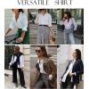 imageHOTOUCH Womens Button Down Shirts Long Sleeve Dress Shirts Casual V Neck Collared Tops Work Office Blouse with PocketWhite