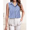 imageHOTOUCH Womens Sleeveless Button Down Shirt Tops V Neck Business Casual Collared Blouses Tank TopBlue White Stripe