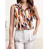 imageHOTOUCH Womens Sleeveless Button Down Shirt Tops V Neck Business Casual Collared Blouses Tank TopBrown Geometric