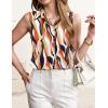 imageHOTOUCH Womens Sleeveless Button Down Shirt Tops V Neck Business Casual Collared Blouses Tank TopBrown Geometric