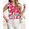 imageHOTOUCH Womens Sleeveless Button Down Shirt Tops V Neck Business Casual Collared Blouses Tank TopPink Geometric