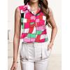 imageHOTOUCH Womens Sleeveless Button Down Shirt Tops V Neck Business Casual Collared Blouses Tank TopPink Geometric
