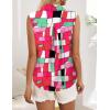 imageHOTOUCH Womens Sleeveless Button Down Shirt Tops V Neck Business Casual Collared Blouses Tank TopPink Geometric