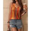 imageZeagoo Womens Tank Tops Loose Fit Casual V Neck Boho Summer Pleated Sleeveless Shirts Basic Trendy Outfits ClothesOrange Boho Stripe