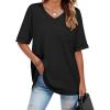 imageHOTOUCH Women Oversized T Shirts V Neck Short Sleeve Tees Casual Loose Tunic Summer Tops with PocketBlack