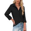 imageHOTOUCH Womens Button Down Shirts Long Sleeve Dress Shirts Casual V Neck Collared Tops Work Office Blouse with PocketBlack