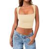 imageZeagoo Womens 2025 Sexy Square Neck Sleeveless Crop Tops Trendy Basic Ribbed Tank TopsBeige