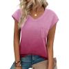 imageZeagoo Womens 3 Pack Cap Sleeve T Shirts V Neck Basic Tees Tops with Pocket Fashion Trendy Casual Summer Outfits Clothes 2025Zdye Rose
