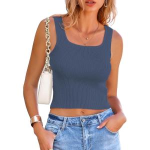 imageZeagoo Womens 2025 Sexy Square Neck Sleeveless Crop Tops Trendy Basic Ribbed Tank TopsClassic Blue