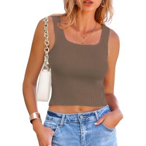 imageZeagoo Womens 2025 Sexy Square Neck Sleeveless Crop Tops Trendy Basic Ribbed Tank TopsClassic Brown