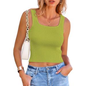 imageZeagoo Womens 2025 Sexy Square Neck Sleeveless Crop Tops Trendy Basic Ribbed Tank TopsClassic Green