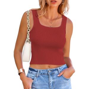 imageZeagoo Womens 2025 Sexy Square Neck Sleeveless Crop Tops Trendy Basic Ribbed Tank TopsClassic Red