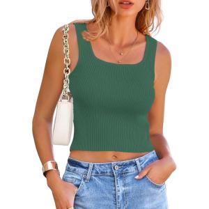 imageZeagoo Womens 2025 Sexy Square Neck Sleeveless Crop Tops Trendy Basic Ribbed Tank TopsDeep Green