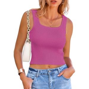 imageZeagoo Womens 2025 Sexy Square Neck Sleeveless Crop Tops Trendy Basic Ribbed Tank TopsRose Red