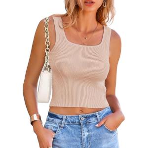imageZeagoo Womens 2025 Sexy Square Neck Sleeveless Crop Tops Trendy Basic Ribbed Tank TopsVersatile Beige