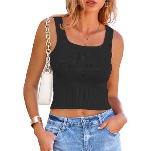 imageZeagoo Womens 2025 Sexy Square Neck Sleeveless Crop Tops Trendy Basic Ribbed Tank TopsVersatile Black