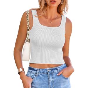 imageZeagoo Womens 2025 Sexy Square Neck Sleeveless Crop Tops Trendy Basic Ribbed Tank TopsVersatile White