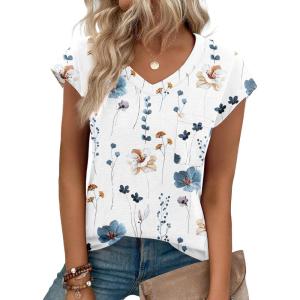 imageZeagoo Womens 3 Pack Cap Sleeve T Shirts V Neck Basic Tees Tops with Pocket Fashion Trendy Casual Summer Outfits Clothes 2025Zblue Flower