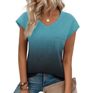 imageZeagoo Womens 3 Pack Cap Sleeve T Shirts V Neck Basic Tees Tops with Pocket Fashion Trendy Casual Summer Outfits Clothes 2025Zdye Blue