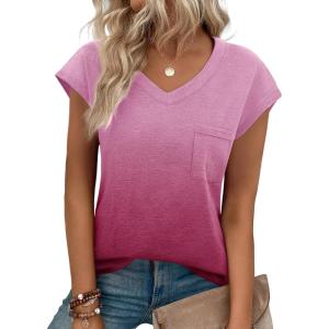 imageZeagoo Womens 3 Pack Cap Sleeve T Shirts V Neck Basic Tees Tops with Pocket Fashion Trendy Casual Summer Outfits Clothes 2025Zdye Rose