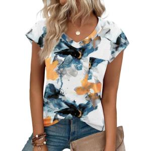imageZeagoo Womens 3 Pack Cap Sleeve T Shirts V Neck Basic Tees Tops with Pocket Fashion Trendy Casual Summer Outfits Clothes 2025Ztie Dye Flower