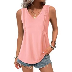 imageZeagoo Womens Tank Tops Loose Fit Casual V Neck Boho Summer Pleated Sleeveless Shirts Basic Trendy Outfits ClothesCoral