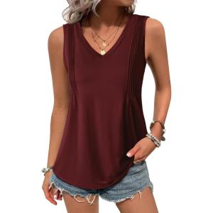 imageZeagoo Womens Tank Tops Loose Fit Casual V Neck Boho Summer Pleated Sleeveless Shirts Basic Trendy Outfits ClothesWine Red