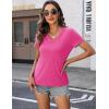 imageZeagoo Short Sleeve Shirts for Women Casual Soft V Neck Basic Tee Tops Summer Outfit ClothesWhiteRose Red