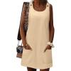 imageZeagoo Summer Dress for Women Sleeveless Tank Dress with Pockets Casual Short A Line Dress Crewneck Sundress 2025Beige