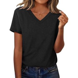 imageZeagoo Short Sleeve Shirts for Women Casual Soft V Neck Basic Tee Tops Summer Outfit Clothes1 Packblack