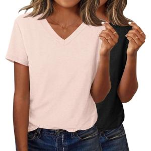 imageZeagoo Short Sleeve Shirts for Women Casual Soft V Neck Basic Tee Tops Summer Outfit ClothesBlackApricot