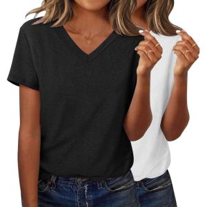 imageZeagoo Short Sleeve Shirts for Women Casual Soft V Neck Basic Tee Tops Summer Outfit ClothesBlackWhite