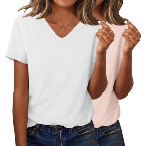 imageZeagoo Short Sleeve Shirts for Women Casual Soft V Neck Basic Tee Tops Summer Outfit ClothesWhiteApricot