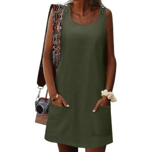 imageZeagoo Summer Dress for Women Sleeveless Tank Dress with Pockets Casual Short A Line Dress Crewneck Sundress 2025Army Green