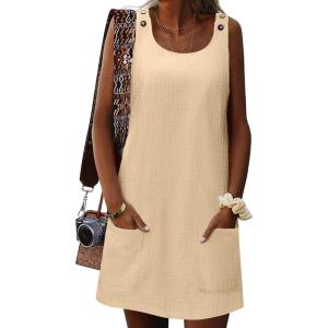 imageZeagoo Summer Dress for Women Sleeveless Tank Dress with Pockets Casual Short A Line Dress Crewneck Sundress 2025Beige