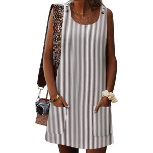 imageZeagoo Summer Dress for Women Sleeveless Tank Dress with Pockets Casual Short A Line Dress Crewneck Sundress 2025Black Stripe
