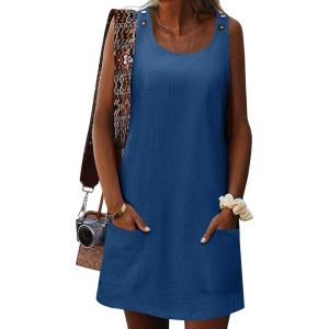 imageZeagoo Summer Dress for Women Sleeveless Tank Dress with Pockets Casual Short A Line Dress Crewneck Sundress 2025Deep Blue