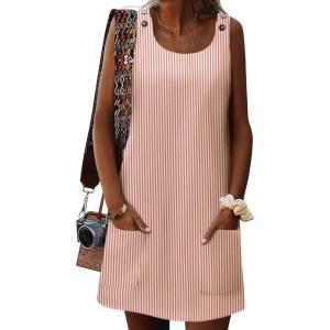 imageZeagoo Summer Dress for Women Sleeveless Tank Dress with Pockets Casual Short A Line Dress Crewneck Sundress 2025Dustypink Stripe