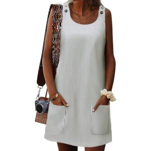 imageZeagoo Summer Dress for Women Sleeveless Tank Dress with Pockets Casual Short A Line Dress Crewneck Sundress 2025Green Stripe