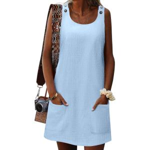 imageZeagoo Summer Dress for Women Sleeveless Tank Dress with Pockets Casual Short A Line Dress Crewneck Sundress 2025Light Blue