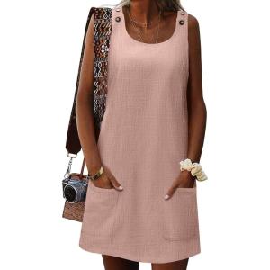 imageZeagoo Summer Dress for Women Sleeveless Tank Dress with Pockets Casual Short A Line Dress Crewneck Sundress 2025Light Pink