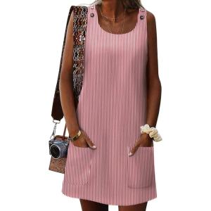imageZeagoo Summer Dress for Women Sleeveless Tank Dress with Pockets Casual Short A Line Dress Crewneck Sundress 2025Red Stripe
