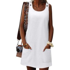 imageZeagoo Summer Dress for Women Sleeveless Tank Dress with Pockets Casual Short A Line Dress Crewneck Sundress 2025White